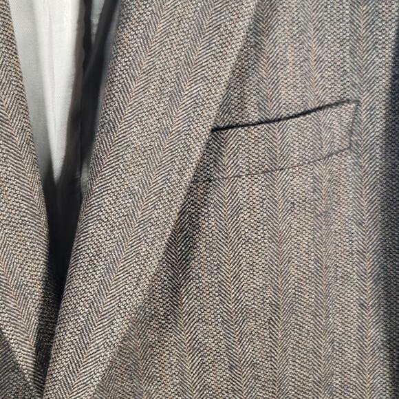 Etienne Aigner Blazer 44L Brown Herringbone Lambswool Sport Coat India Vtg - Picture 6 of 15